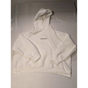 ALLSAINTS Womens Large White Cotton Blend Hoodie Oversized Nineteen Ninety Four